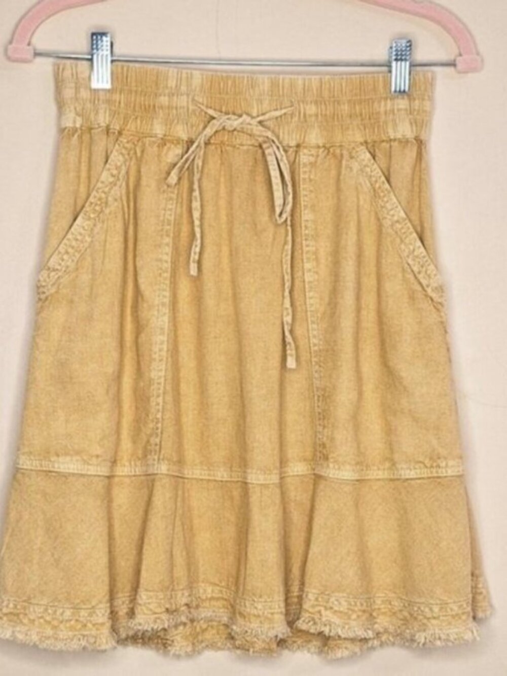 Pilcro Womens Yellow Flounced Linen Blend Mini Skirt Sz Small - Picture 8 of 8